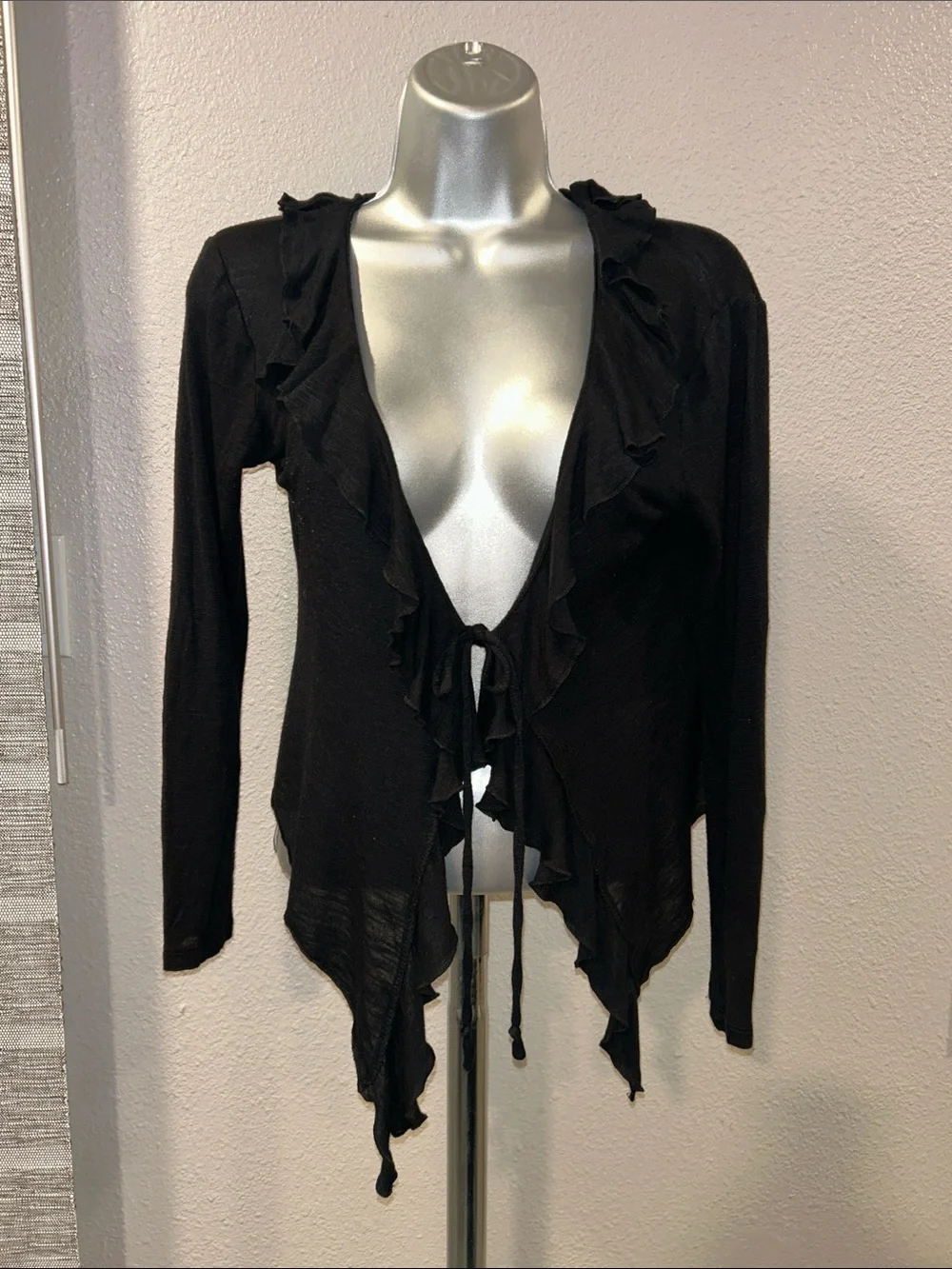 Vintage Suzie Black Ruffle Front Cardigan